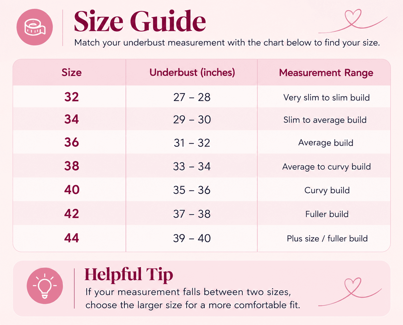 Premium Seamless Bra size guide