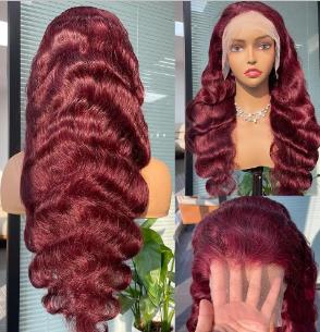 99J Red Lace Front Human Hair Wigs Burgundy Colored Loose Body Wave Wig Glueless 13x4 HD Transparent Lace Frontal Wig 30 34 Inch